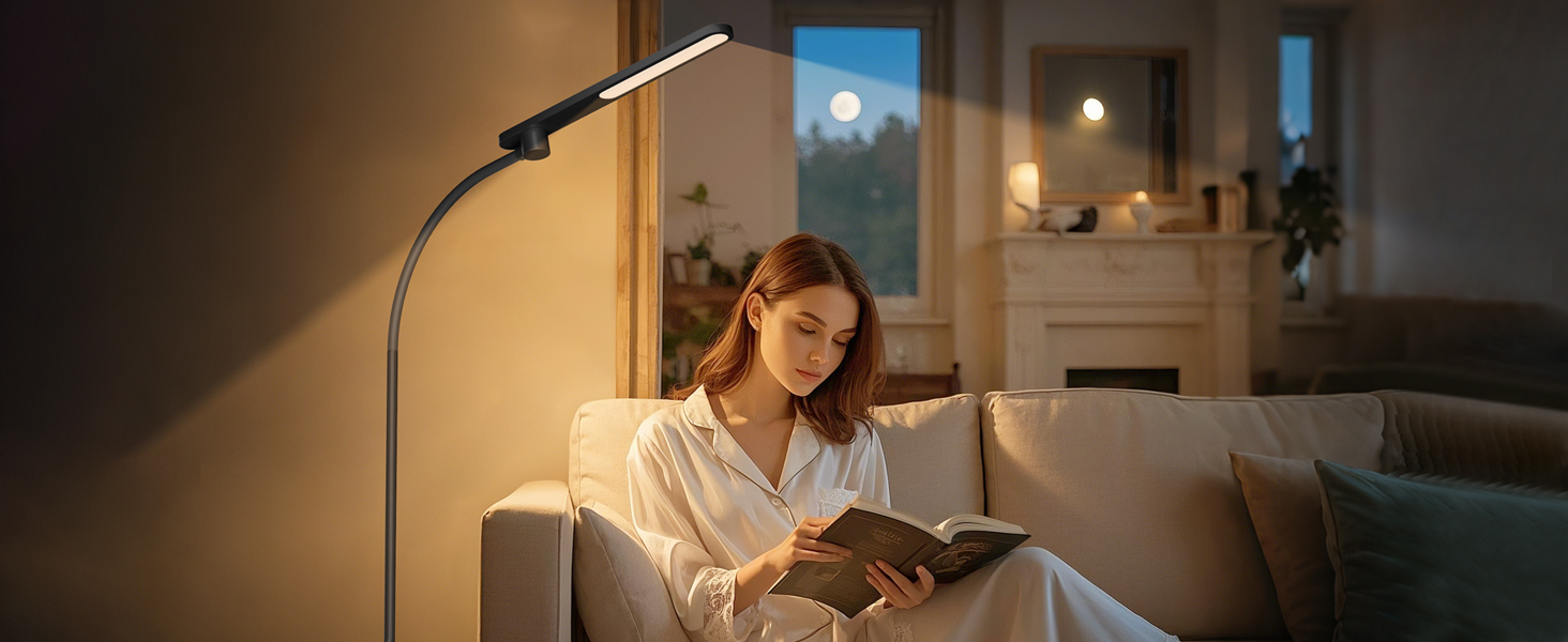 LED торшер Honeywell F4 Sunturalux™ з регулюванням яскравості, гнучкий гніздовий кріплення, сучасний дизайн для комфортного читання у вітальні, спальні, офісі (чорний)