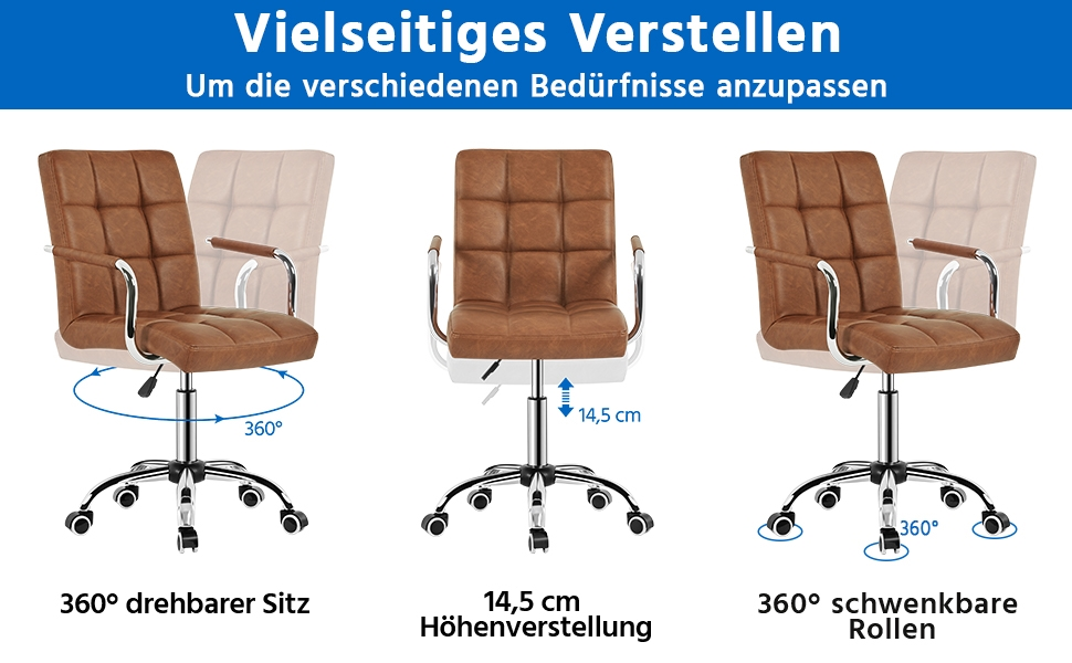 Офісне крісло Yaheetech з регулюванням висоти та знімними підлокітниками, з штучної шкіри (колір: коричневий ретро)