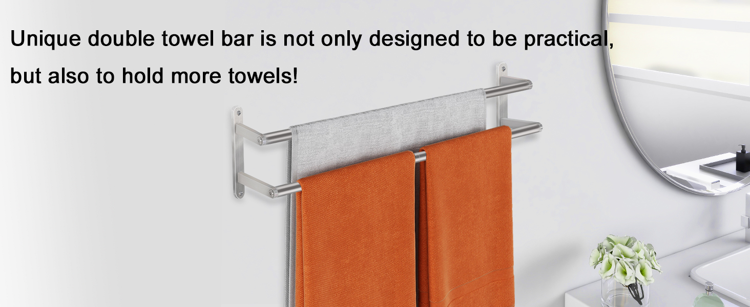 Тримач для рушників на стіну, 60 см, нержавіюча сталь, для ванної, спальні, кухні, щіткова нікель
