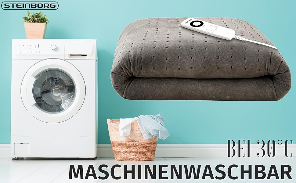 Електрична ковдра Steinborg з автовимкненням | 150 x 80 см | Таймер 6 год | Можна прати при 30°C | 6 температурних режимів | З пультом дистанційного керування | Тепла ковдра | Тепло під матрац | Тепла підстилка