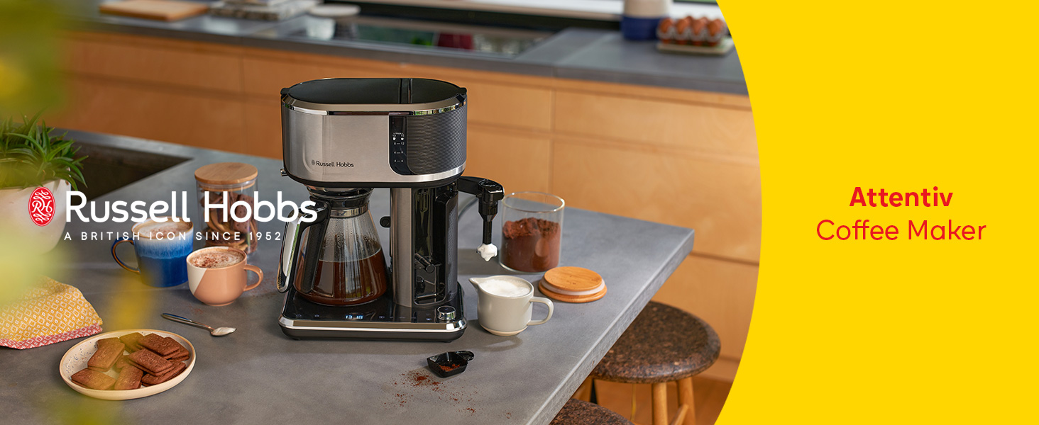 Кавомашина Russell Hobbs 26200-70 з регулюванням температури та ситом для чаю (40-100°C), нержавіюча сталь, 1.7л, 2400W, з функцією підігріву, для дитячого харчування