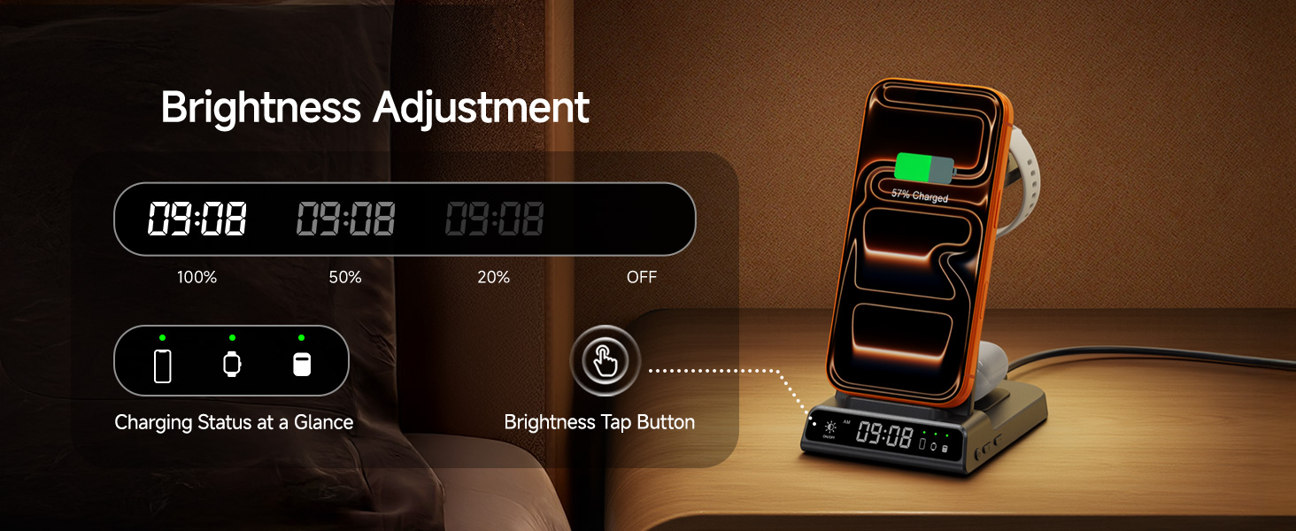 Бездротова зарядна станція 3-в-1 для Garmin Vivoactive/Venu/Forerunner/Instinct/Fenix/Epix 2, Samsung S25/S24, iPhone, AirPods, Galaxy Buds3