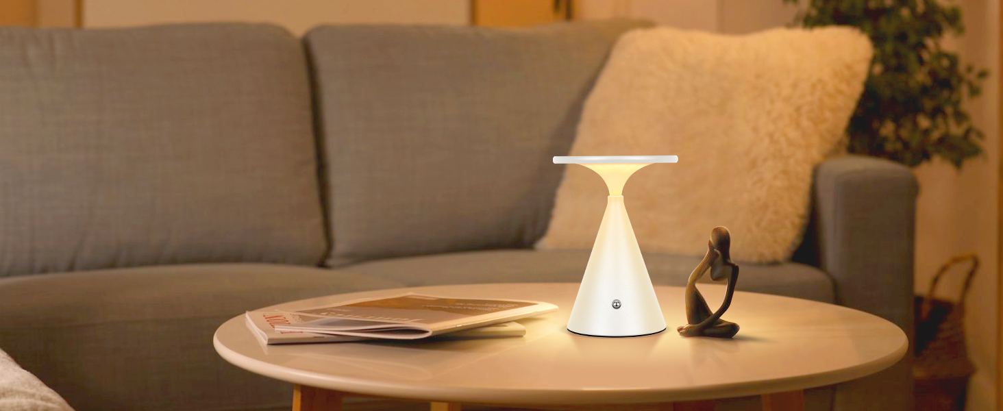 Настільна LED лампа акумуляторна бездротова 2 в 1 (індор/аудор) з димером, сенсорна, 3 кольори, біла (1 шт)