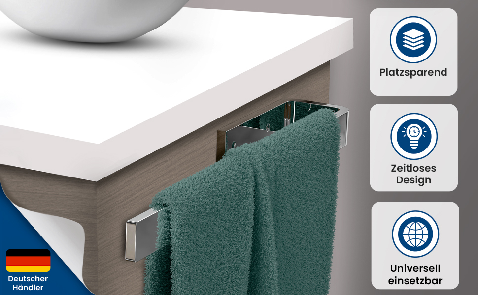 Тримач для рушників на стіну rtmr, хром, 32 см. Стильний тримач для рушників з алюмінію, для ванної кімнати та гостьового туалету. Компактний, настінний.