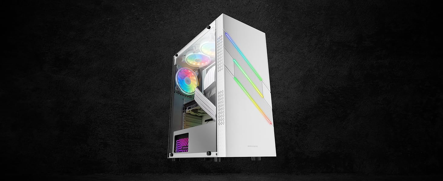 Ігровий корпус для ПК Mars Gaming MC-U3 White, ATX XL, 3 ARGB вентилятори 120мм, загартоване скло