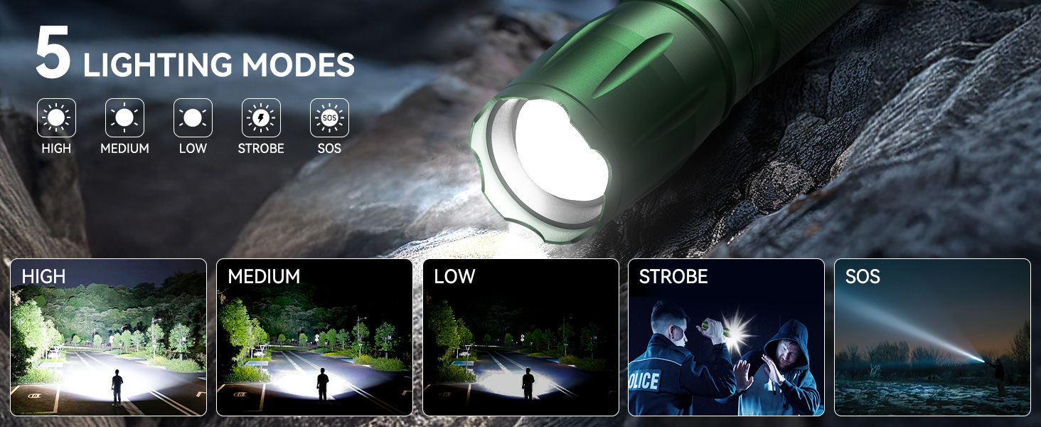 LED ліхтарик Gearlite: 2 шт., 2000 люмен, 5 режимів, водонепроникний IP65, для кемпінгу, туризму, дітей, невідкладних ситуацій (зелений)