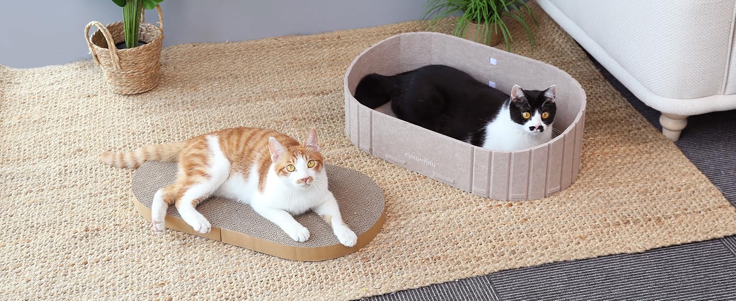 Котяче дряпальний борд FUKUMARU: диван з картону та фетру, 61 см, бежевий