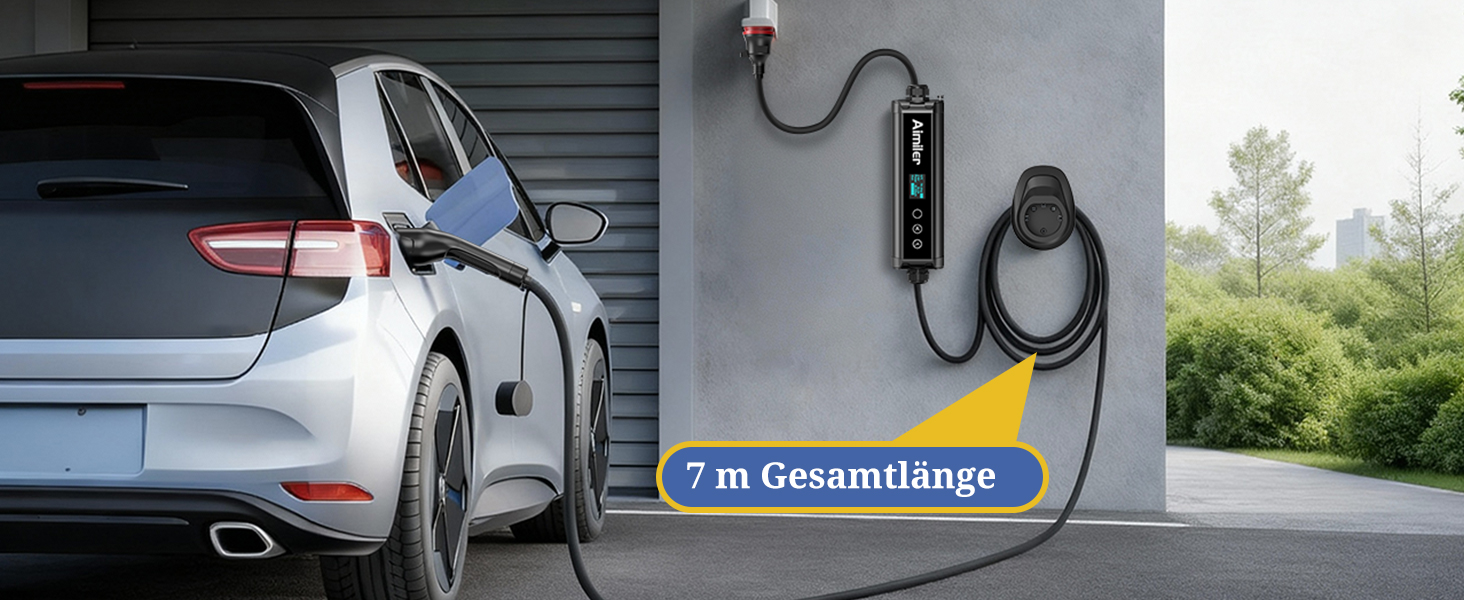 Wallbox 11 кВт з додатком, 400V (8-16A) трифазний, мобільна зарядка 7M, кабель CEE Typ 2, IP66, OLED, для електромобілів Model Y/3, ID.3/4/5, MG4, Zoe та інших PHEV/EV, 22 кВт, 32A, CE&TÜV