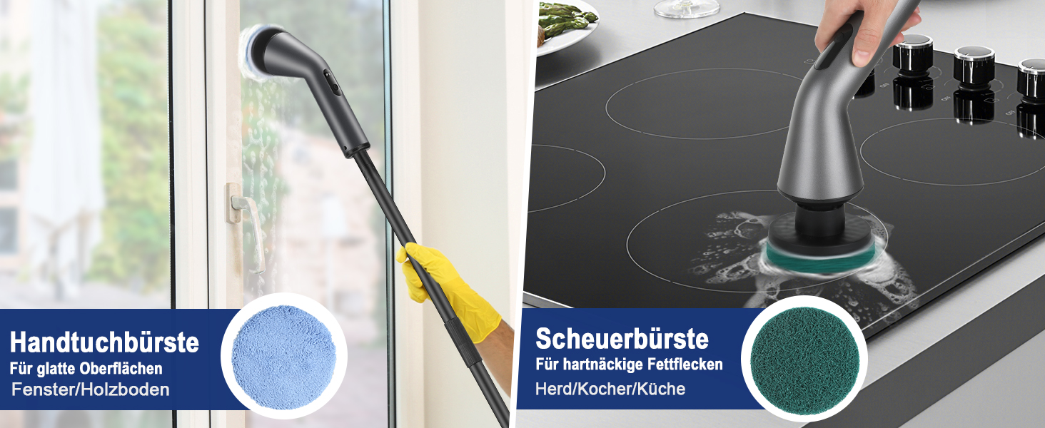 Електрична щітка для чищення, Spin Scrubber з 7 насадок, водонепроникна IPX7, регульована ручка, для ванної кімнати, кухні, плитки, авто, підлоги