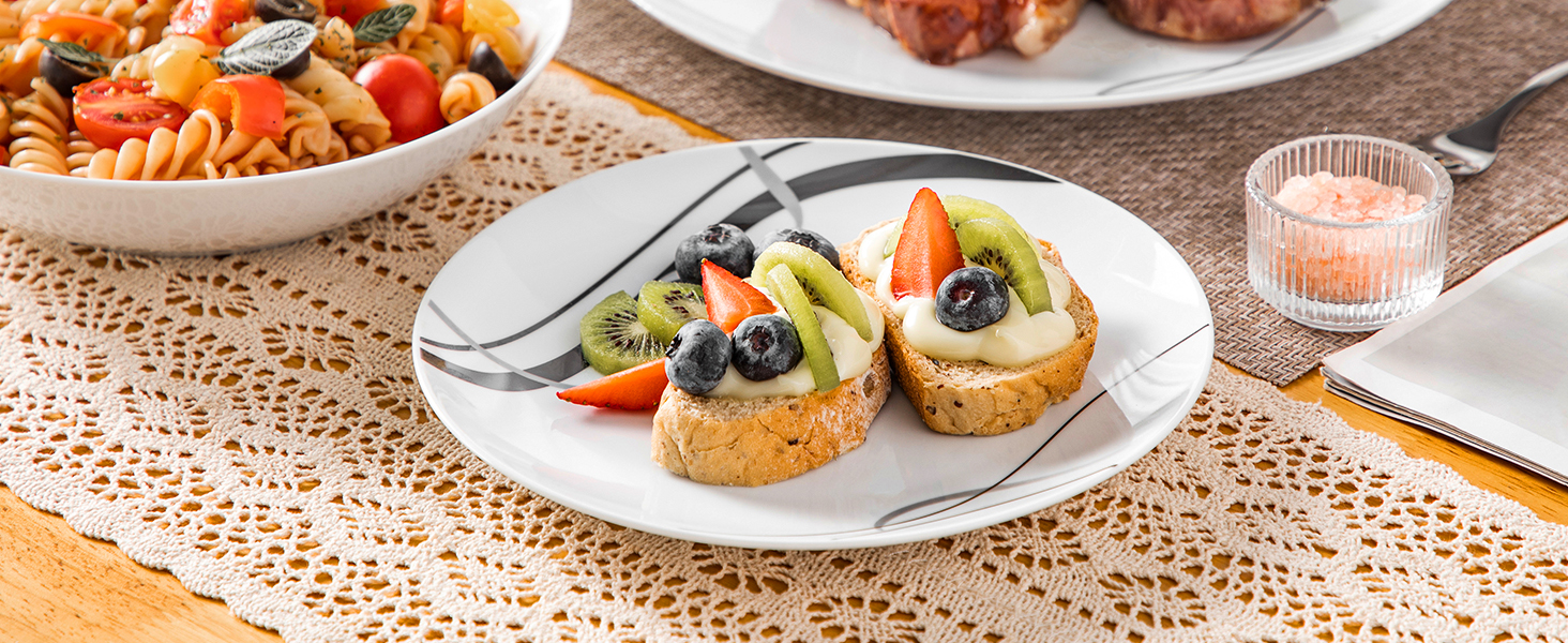 VEWEET Набір посуду 18 предметів на 6 осіб, порцеляновий сервіз, 6 тарілок для їжі, десертних та супових тарілок, сервіз Fiona