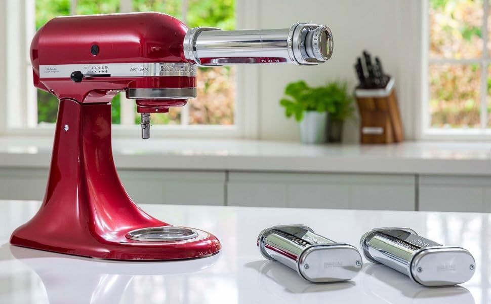Набір насадок для пасти KitchenAid 5KSMPRA з нержавіючої сталі: машинка для макаронів, насадки для спагеті й фетучіні
