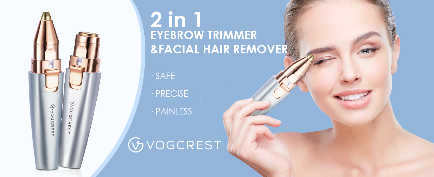 Триммер для обличчя та брів VG VOGCREST 2-в-1: бездротовий, з LED-підсвіткою, рожево-золотий/блакитний