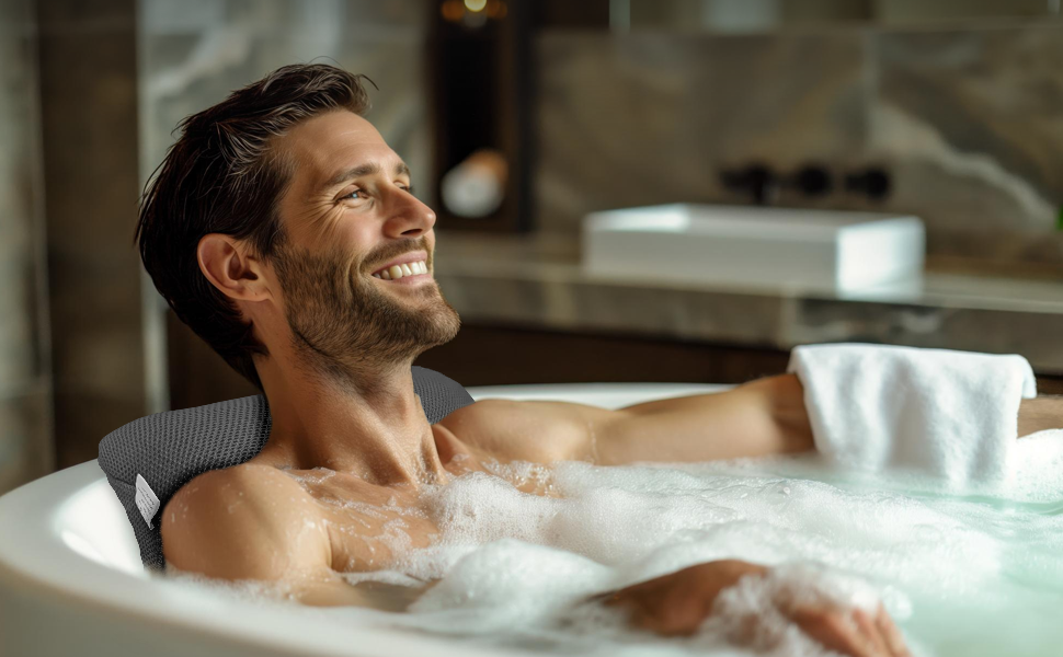 Подушка для ванни з сіткою для прання - Максимальний комфорт та релаксація з Air Mesh технологією. Подушка для ванни з 4 міцними присосками. Підтримка шиї/голови (Сірий)