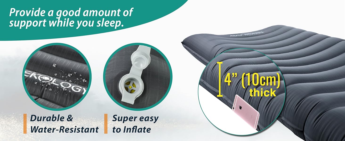 Надувна ізомат TREKOLOGY UL80 - легка туристична ізомат для кемпінгу, сірий, 190 см