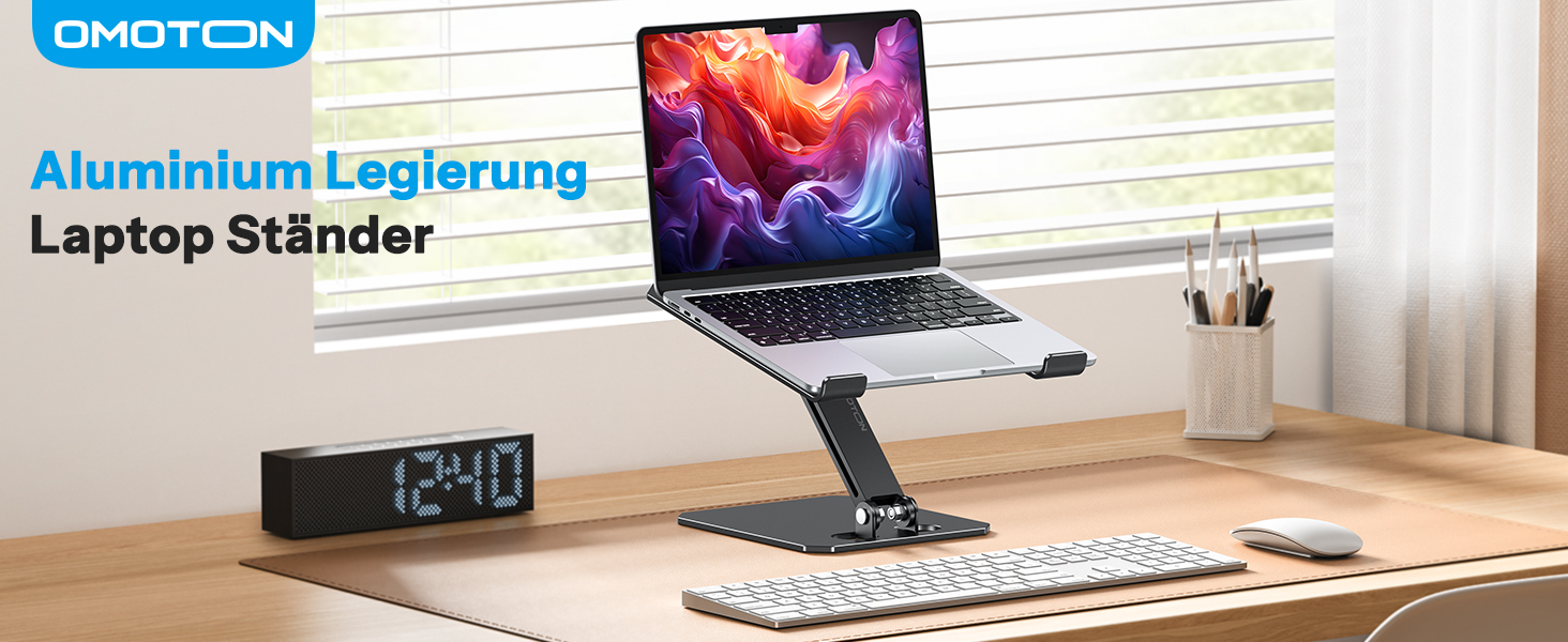 Підставка для ноутбука OMOTON з алюмінію, регульована по висоті, ергономічна, складна, чорна (11-16 дюймів)