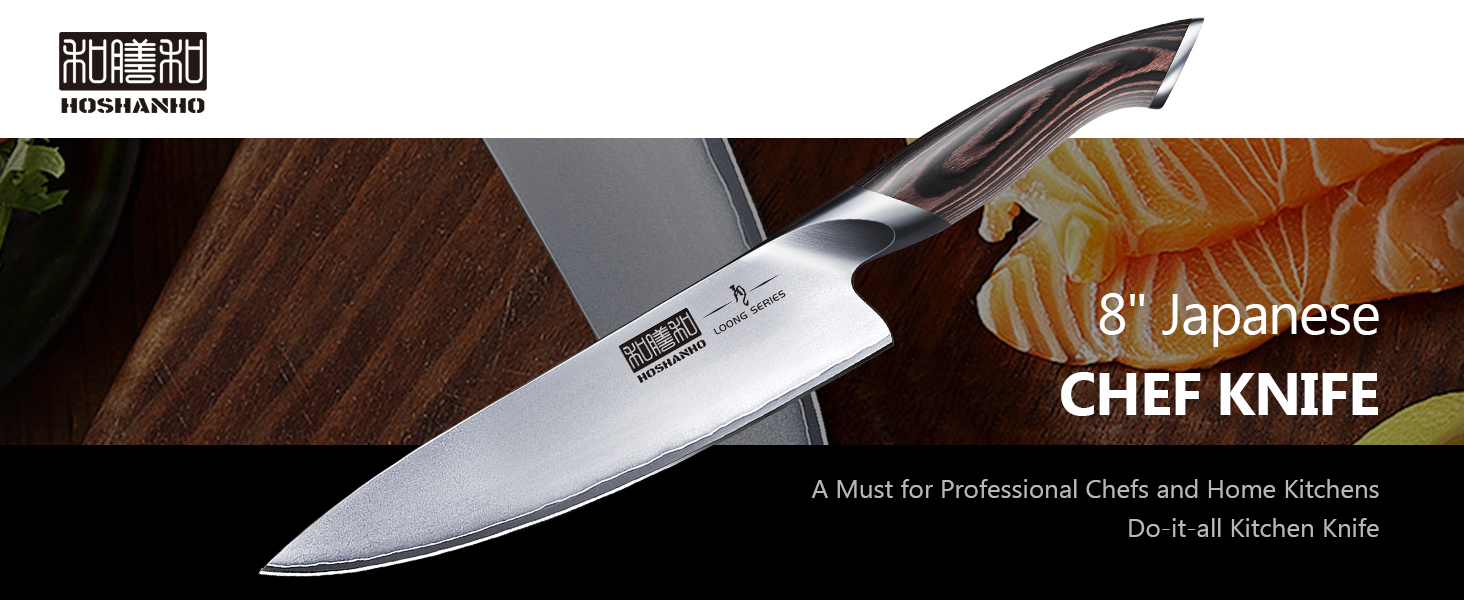 HOSHANHO 8-Piece Knife Set with Wooden Block - Professional Stainless Steel Kitchen Knife Set for Cooking