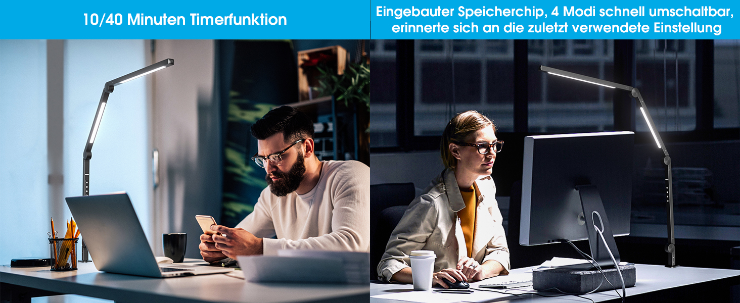 LED лампа EYOCEAN для робочого столу з регульованою яскравістю та двома джерелами світла, архітектурна лампа, офісна лампа, захист очей, кріпиться на стіл (12.0)