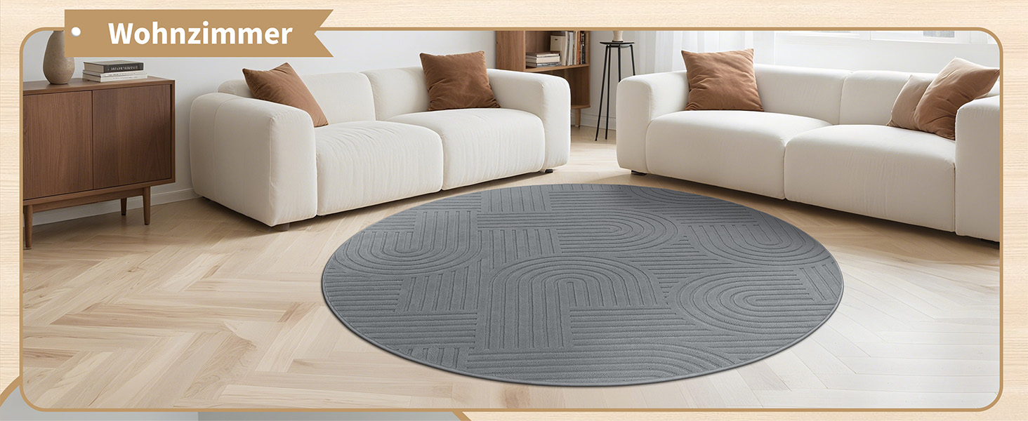 Килим для вітальні 160x230 см, великий пухнастий з коротким ворсом, миючий, сучасний, з 3D ефектом, нековзний, для їдальні, кухні, спальні (200 см круглий, сірий)