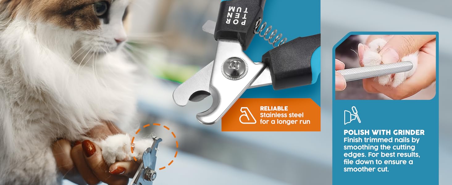 Ножиці для обрізки кігтів собак та котів PORTENTUM з пилочкою, нержавіюча сталь, безпечний захист, 6 дюймів