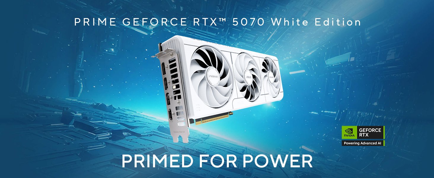 Відеокарта ASUS Prime GeForce RTX 5070 12GB GDDR7 OC Edition (біла, ігрова)
