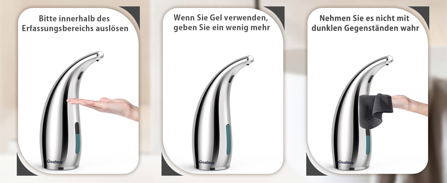 Greatmay Automatic Soap Dispenser - Touchless, Battery Operated, 300ml, IPX6 Waterproof - for Bathroom, Kitchen