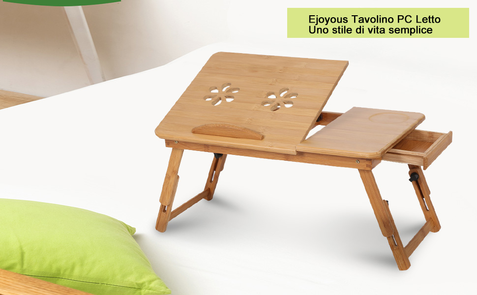 Стіл для ноутбука на ліжко, бамбуковий, регульований, з ящиком. Стіл для читання, сніданку, малювання та їжі