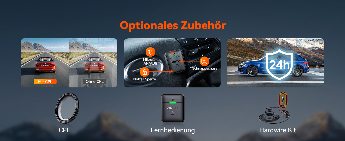 Відеореєстратор VANTRUE S1 Pro 2.5K + 1080P, GPS, WiFi, STARVIS, Паркування, Нічний режим, G-сенсор