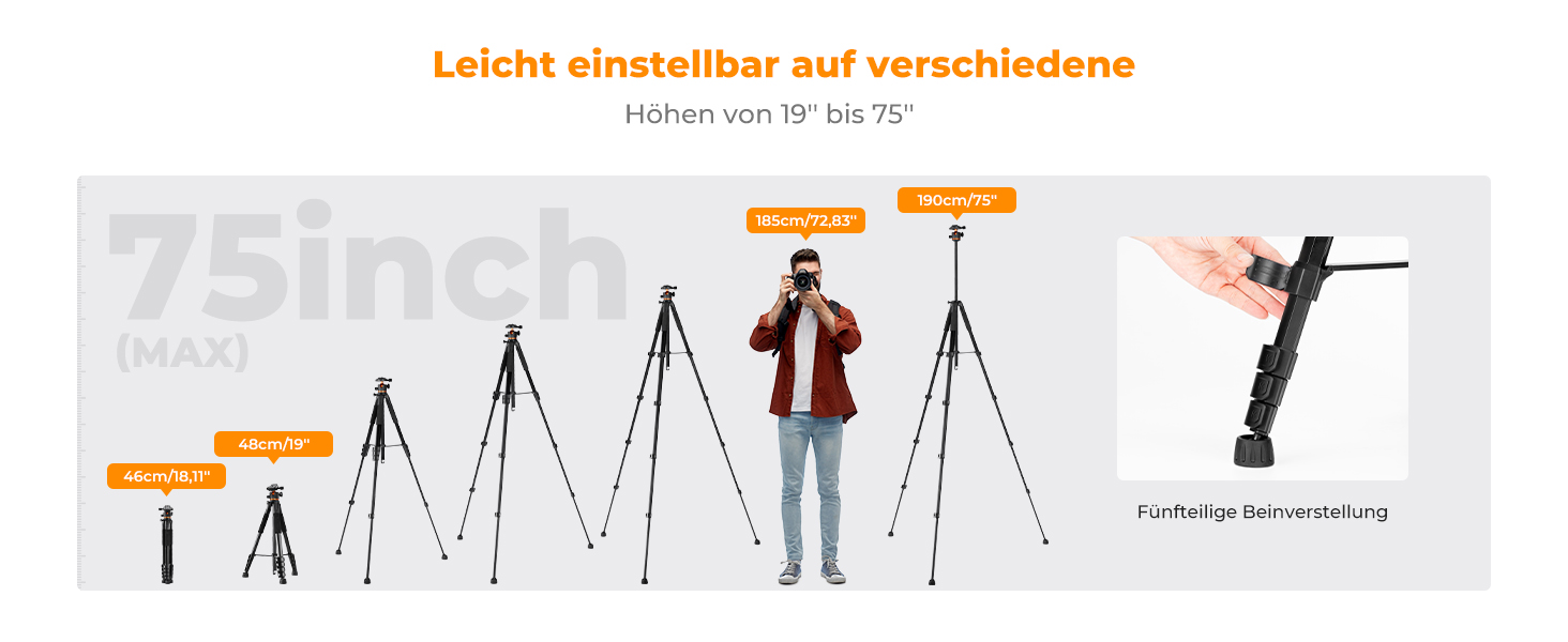 Штатив K&F Concept S255A3+BH-36, 190 см: для камер Canon, Nikon, Sony, смартфонів, відеокамер. Алюмінієвий штатив для фото- та відеозйомки