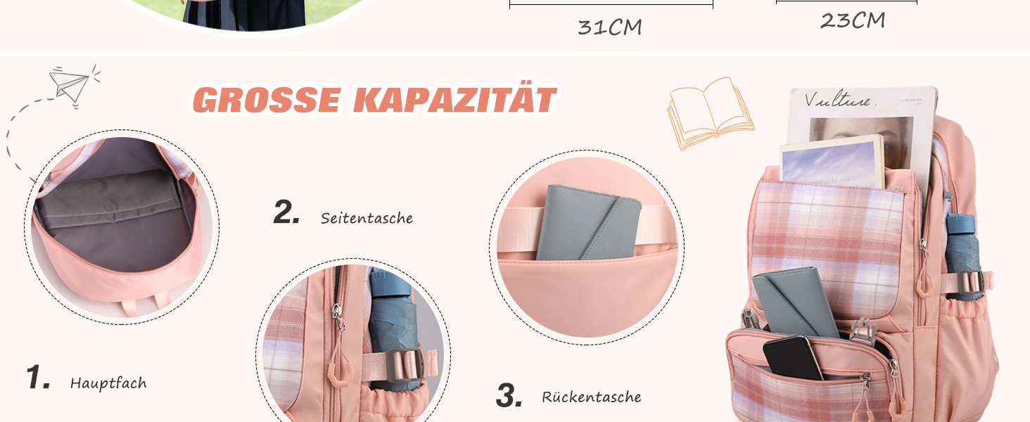 Шкільний рюкзак FANDARE: водонепроникний, з плюшевим брелоком та нашивкою, для хлопців та дівчат, для школи, подорожей та відпочинку. Сірий.