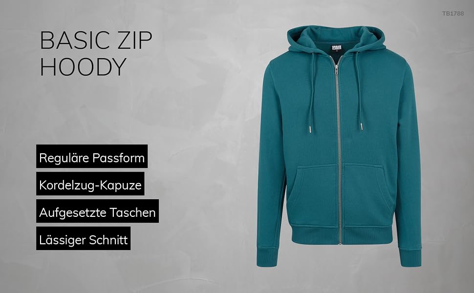 Чоловіча базова толстовка-худі Urban Classics Basic Zip Hoody на блискавці, колір Charcoal (темно-сірий)