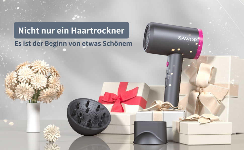 Фен Sawop з дифузором для кучерявого волосся, 1800 Вт, іонний, для жінок/чоловіків, сірий-чорний
