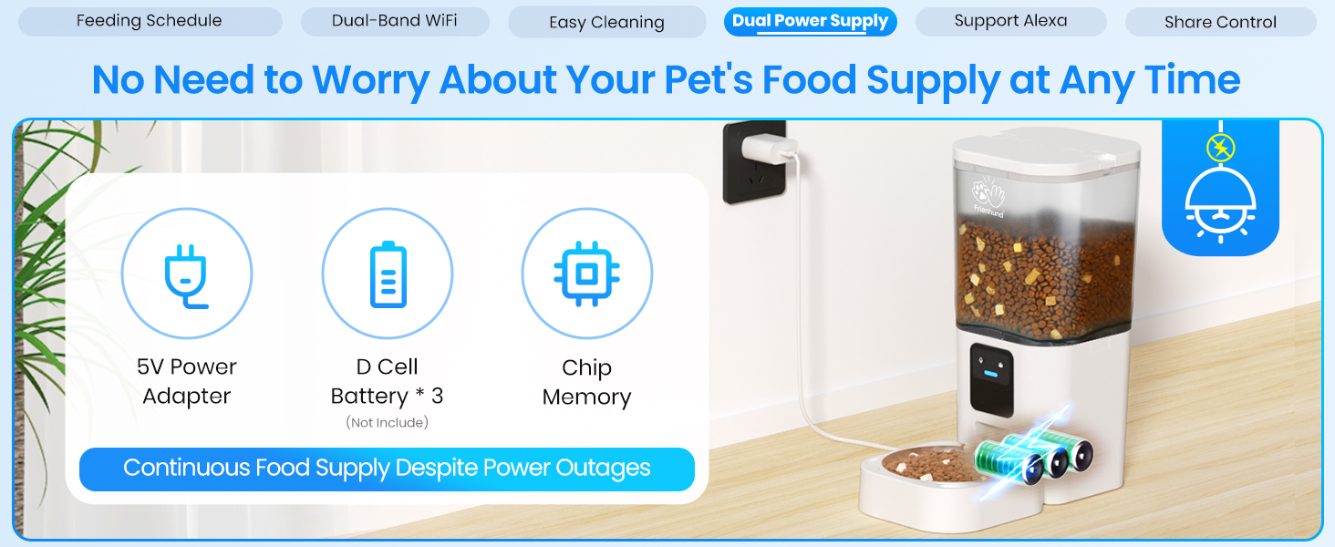 Автоматичне годування для котів Frienhund: 7л, 2 миски, WiFi, керування через APP, сухий корм, Alexa, для кількох котів