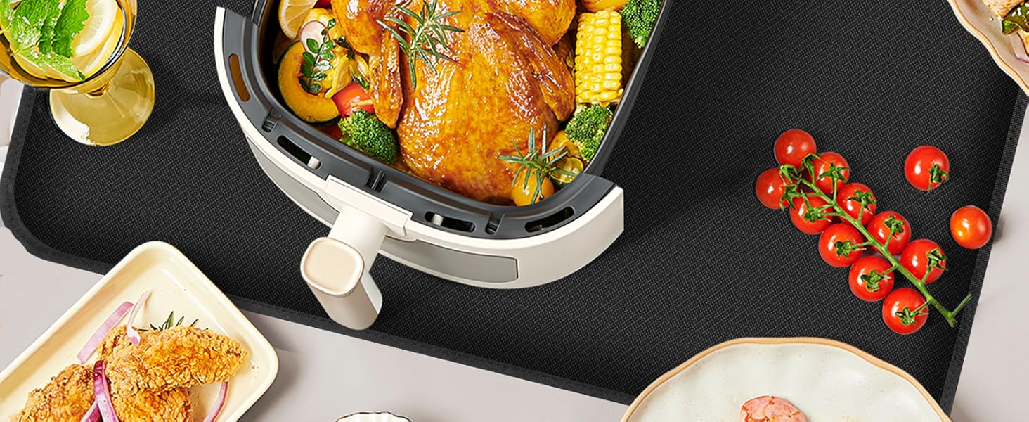 Термостійкий килимок для захисту від нагрівання 60x40 см, вогнестійкий килимок для кухонних стільниць, силіконовий килимок, неслизький та водонепроникний для аір-фрі, кавомашини (50x30 см, чорний)