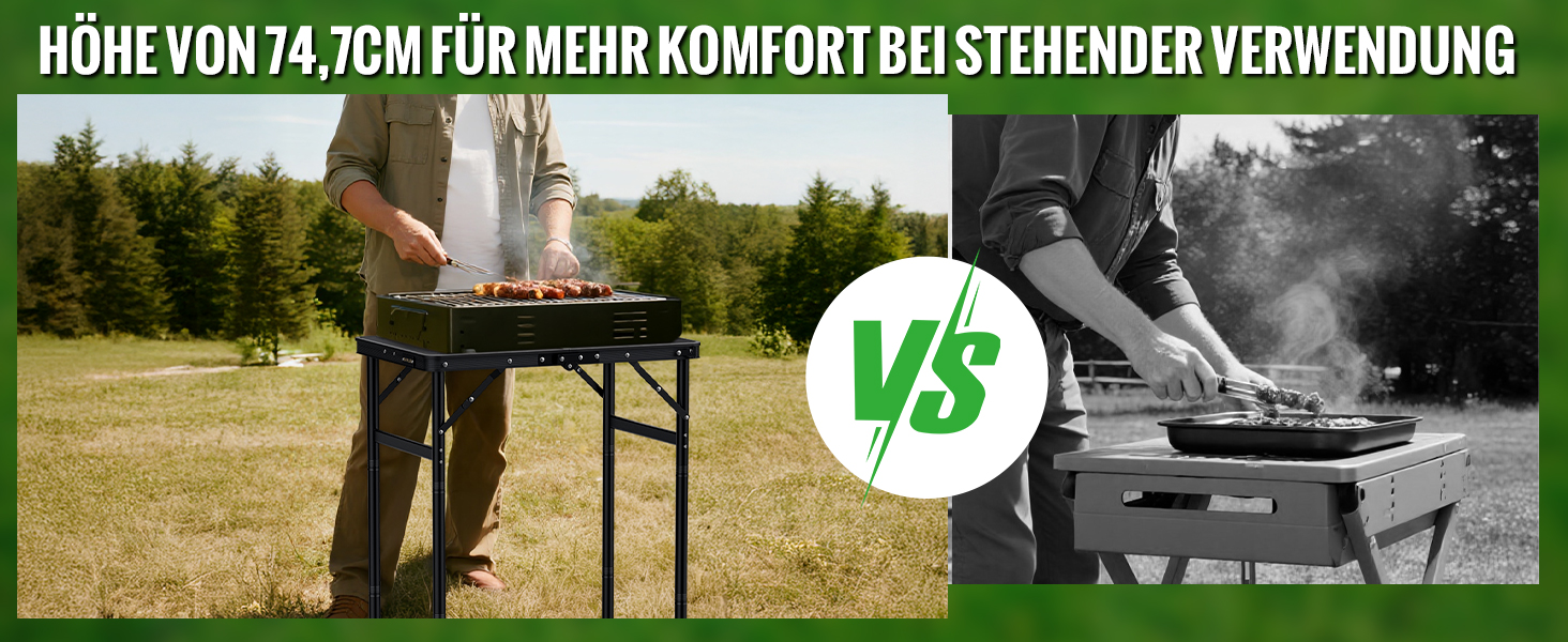 Складний кемпінговий стіл GARLLEN 60x40 см, регульована висота (27/51/75 см), чорний - для пікніка, саду, балкону, пляжу