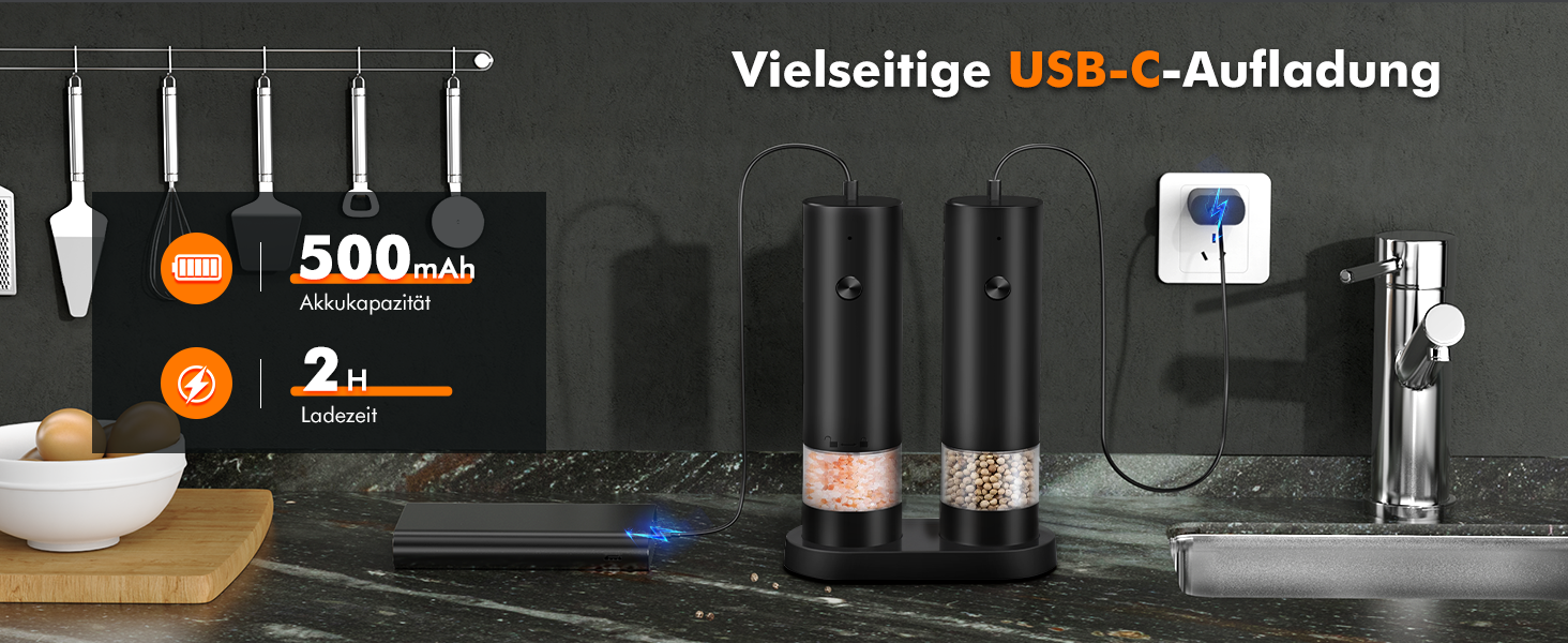 Електричні соляні та перечні млини з USB-зарядкою, регульована ступінь помелу, для кухні, пікніка, грилю