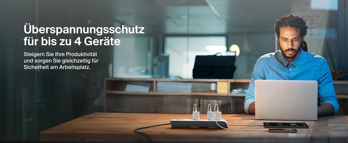 Мережевий фільтр Belkin з захистом від перенапруги, 6 розеток, 2 м кабель, 650 Дж, для дому та офісу