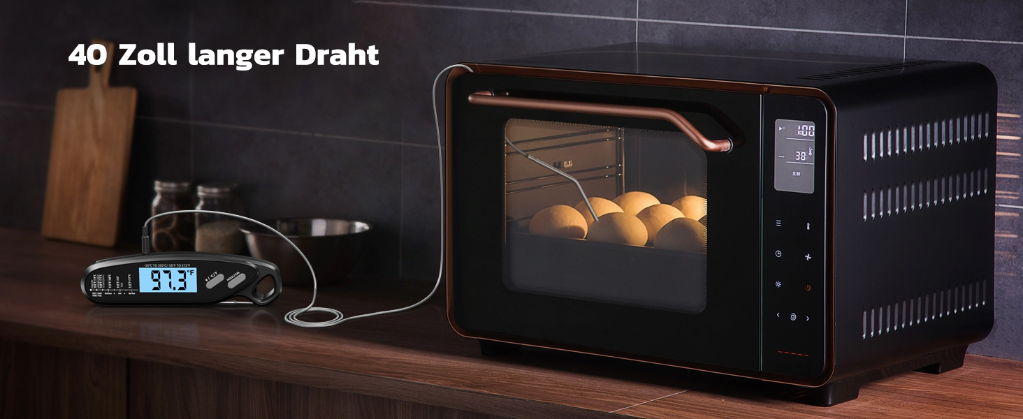 Термометр для м'яса Babacom з миттєвою індикацією та двома зондами, термометр для запікання з налаштуванням тривоги та калібруванням, термометр для гриля для кухні, духовки, цукру, рідин, BBQ, чорний