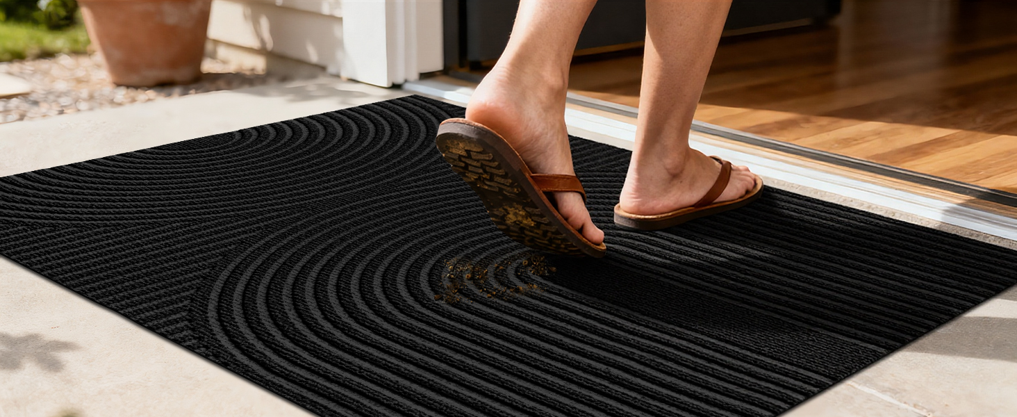 Килимок вхідний FEOMOS 60x90 см, протиковзний вологопоглинаючий килим для дому, передпокою та кухні, чорний