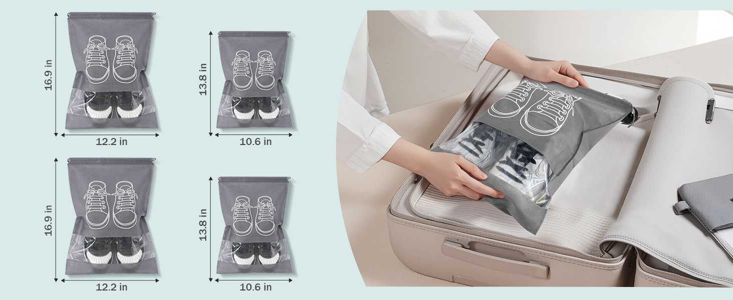 Органайзер для валізи, набір Packing Cubes (9 шт.) з компресією та чохлом для взуття, сірий. Водонепроникні та дихаючі кишені для подорожей та переїзду.