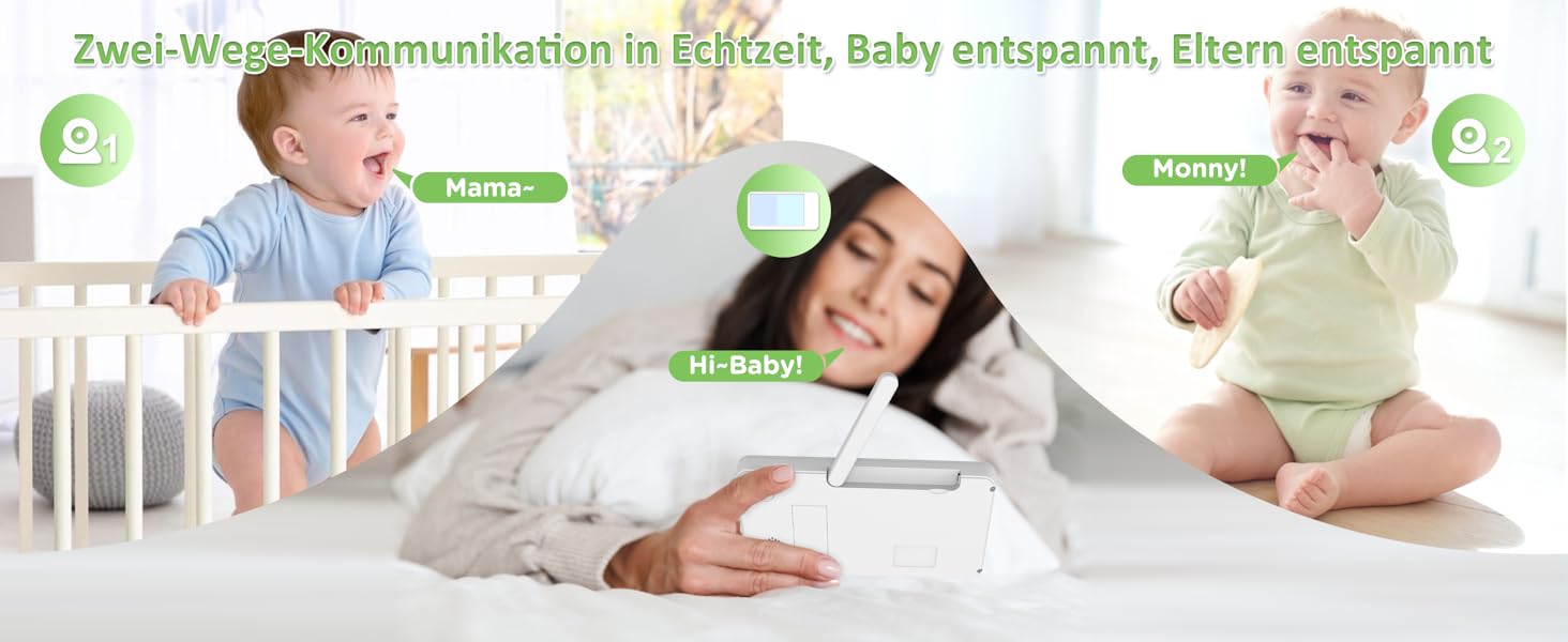 Відеоняня Blemil BL9064-2 з камерою, 6-дюймовий IPS дисплей, акумулятор 4000 mAh, ECO-режим, авто-нічне бачення, 2-сторонній аудіо, радіус дії 300 м, виявлення плачу