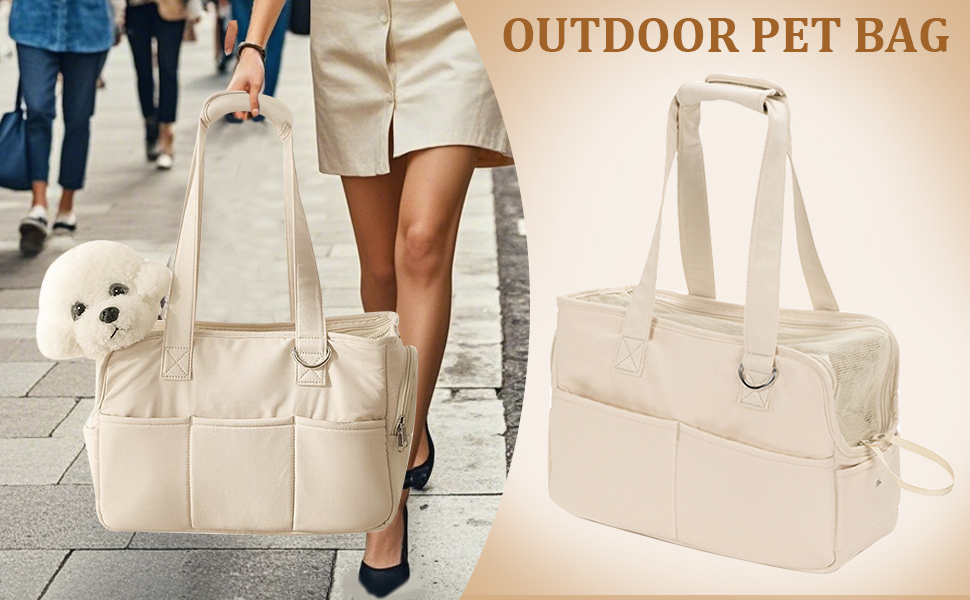 Транспортна сумка Dokeno для собак та котів до 8 кг, складана переноска для подорожей та авто, дихаюча переноска для домашніх тварин з ручками (Бежевий, 41x19x31 см)