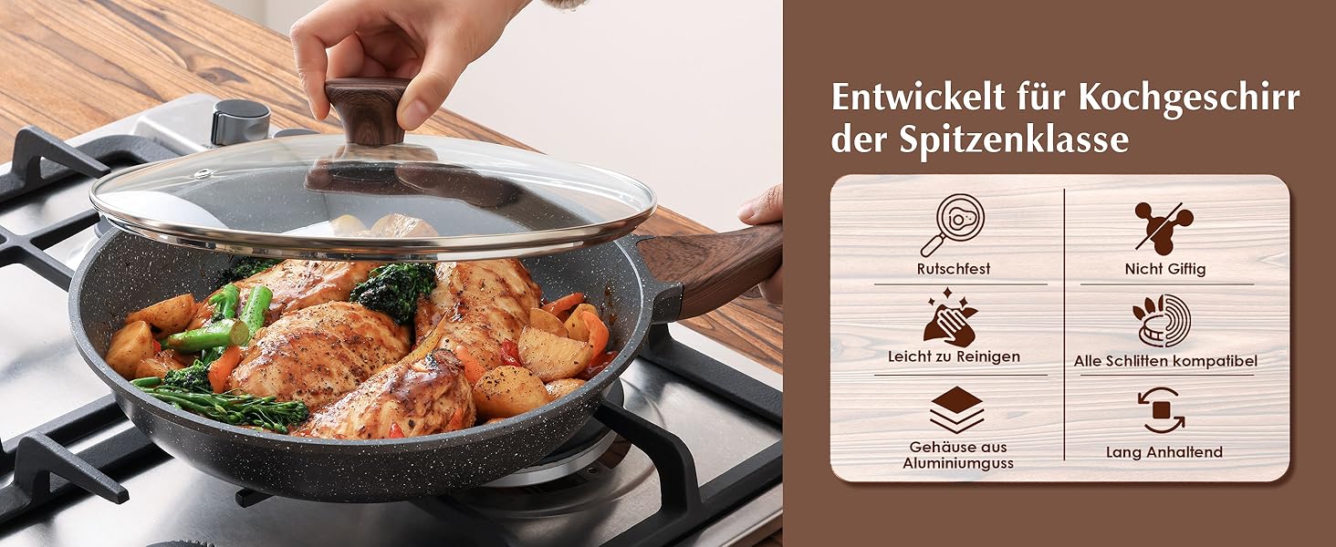 Сковорода SENSARTE з антипригарним покриттям, 24 см, з гранітною керамікою, для плити та індукції, без PFOA/PTFE/PFAS