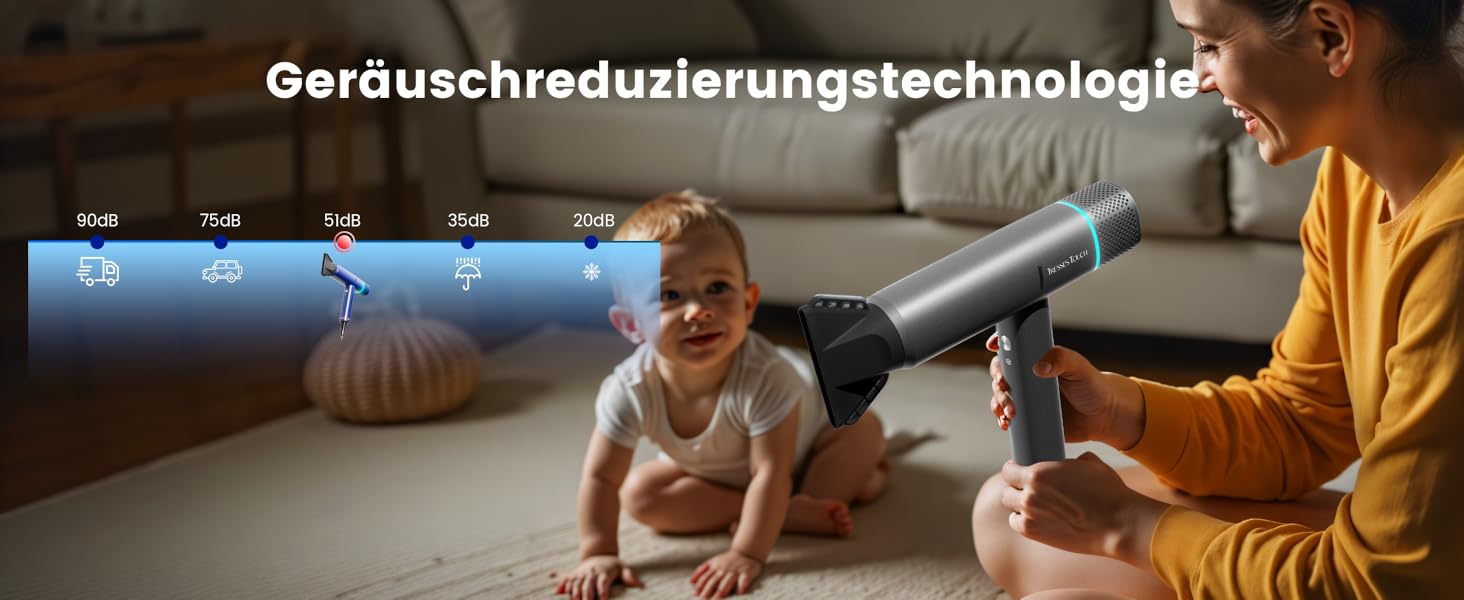 Іонізатор для волосся Föhn - високошвидкісний фен з насадкою-дифузором для жінок та чоловіків, 3 режими/2 швидкості, легкий, рівномірне тепло, тихий, чорний (сірий)