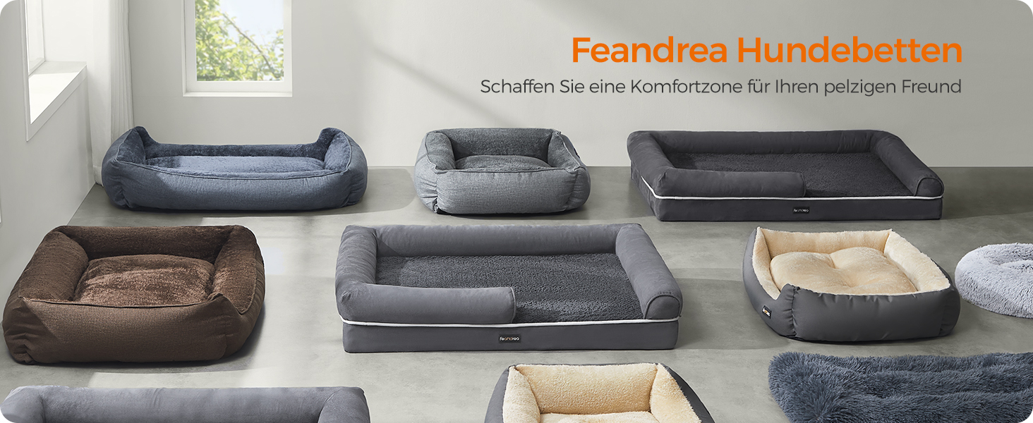Feandrea Orthopedic Dog Bed, Dog Cushion, Dog Basket, Soft Padding, Dog Sofa, Raised Edges, Removable and Washable Cover, 91 x 71 x 20 cm, Non-Slip Bottom, PGW076G01 (L 76 x W 51 x H 18 cm, Dark Grey)