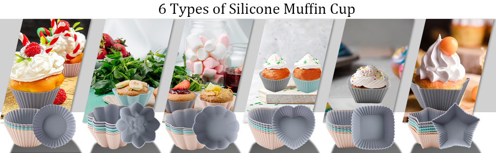 24/36 Формочки для мафінів з силікону, 6 типів, багаторазові, антипригарні, для випічки, кольорові