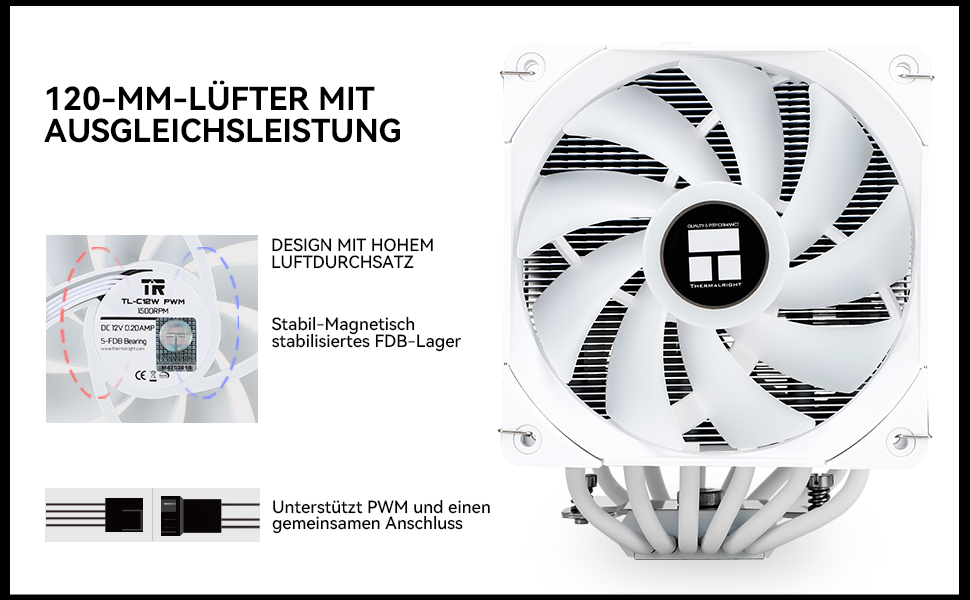Кулер для процесора Thermalright Peerless Assassin 120 (PA 120 White) — 6 теплових трубок, 2 вентилятори 120мм PWM TL-C12, AGHP, для AMD AM4/AM5, Intel 1700/1200/115x/2011, білий