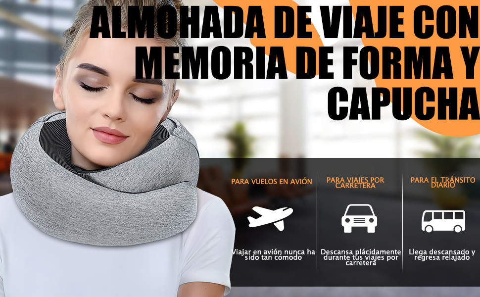 Подушка для шиї з великою капюшоном, Memory Foam, для подорожей, літаків та офісу