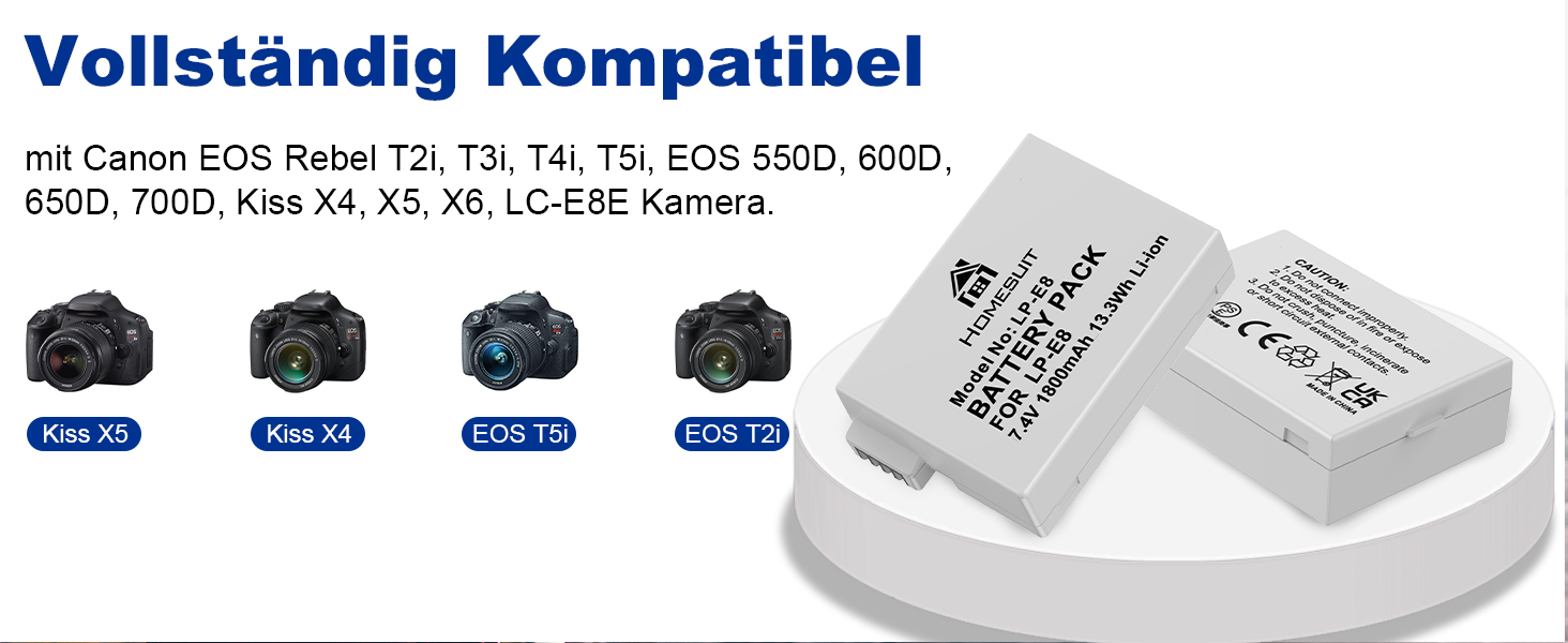 Акумулятор LP-E8 1800mAh та LED зарядний пристрій для Canon EOS Rebel T2i T3i T4i T5i EOS 550D 600D 650D 700D Kiss X4 X5 X6 X6i X7i (2 шт. акумулятори + 1 зарядний пристрій)