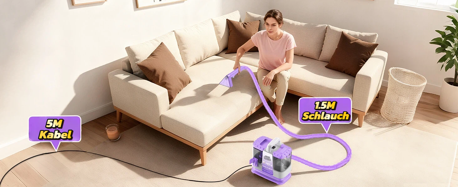 Пилосос для чищення м'яких меблів Polsterreiniger 500W 18КПа з функцією самоочищення, фіолетовий - для килимів, диванів, авто
