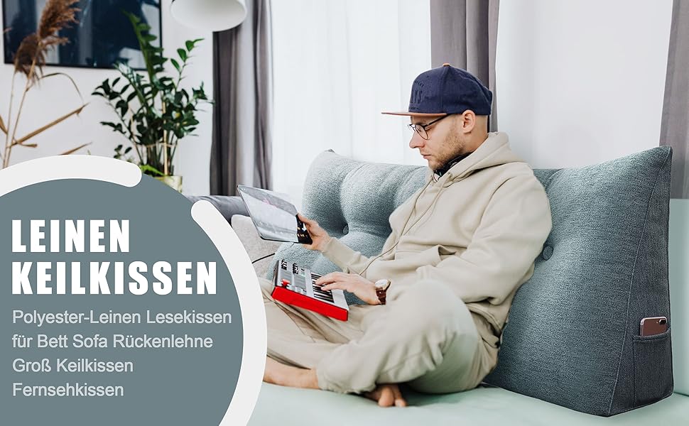 Підголовник для спини Johnear: трикутна подушка для ліжка, дивана, читання (сірий, 45x20x35 см)